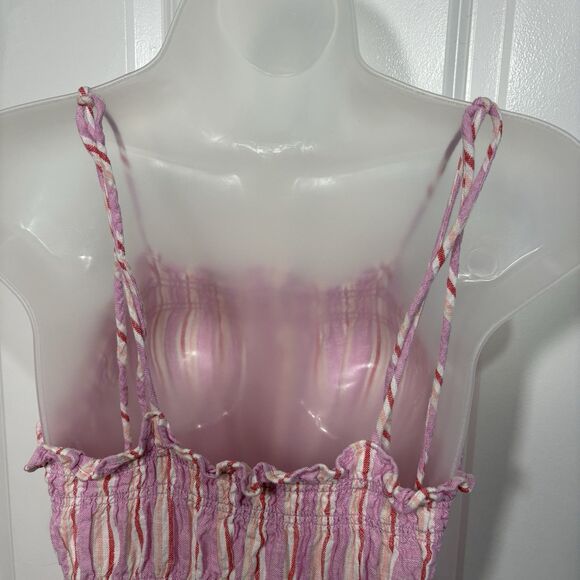 Universal Thread Dress Womens L Petal Pink Striped Smocked Linen Blend Sundress - Picture 4 of 12